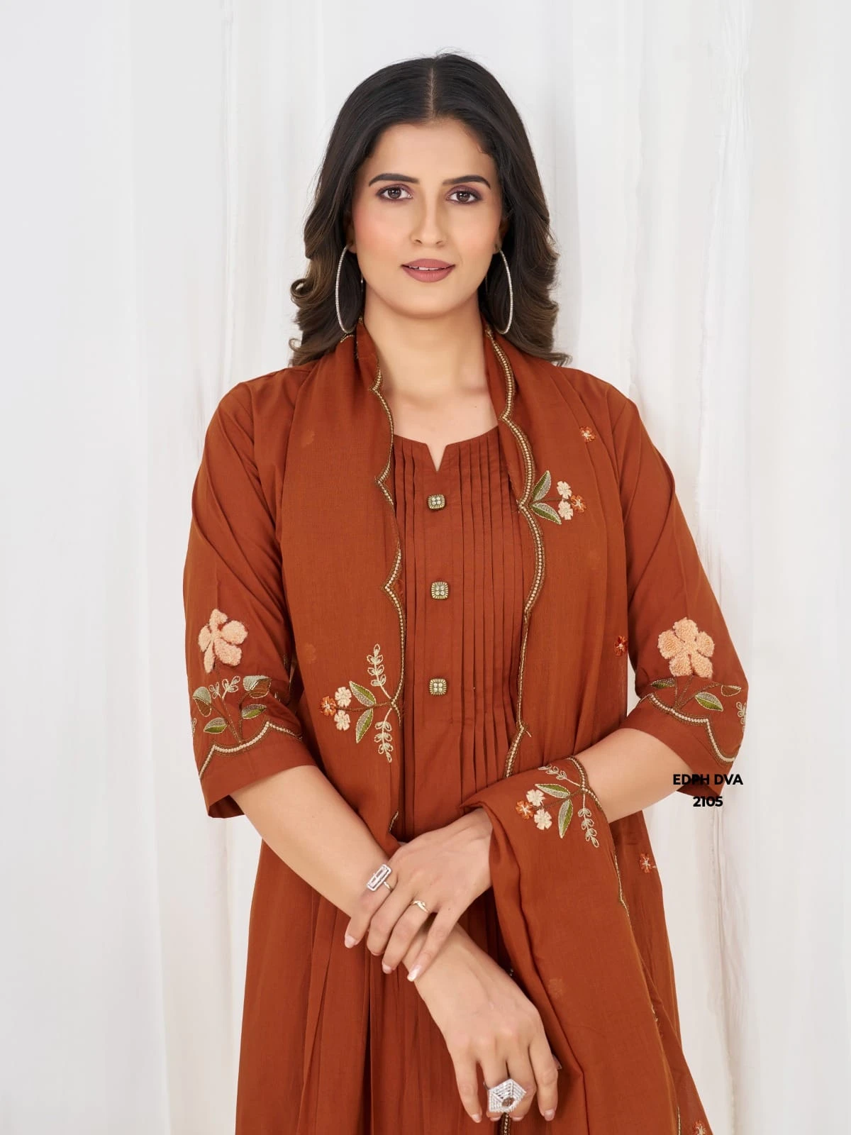 VARAMYA Women's Pure Cotton Pintuck Detailing Kurta Set with Dupatta.